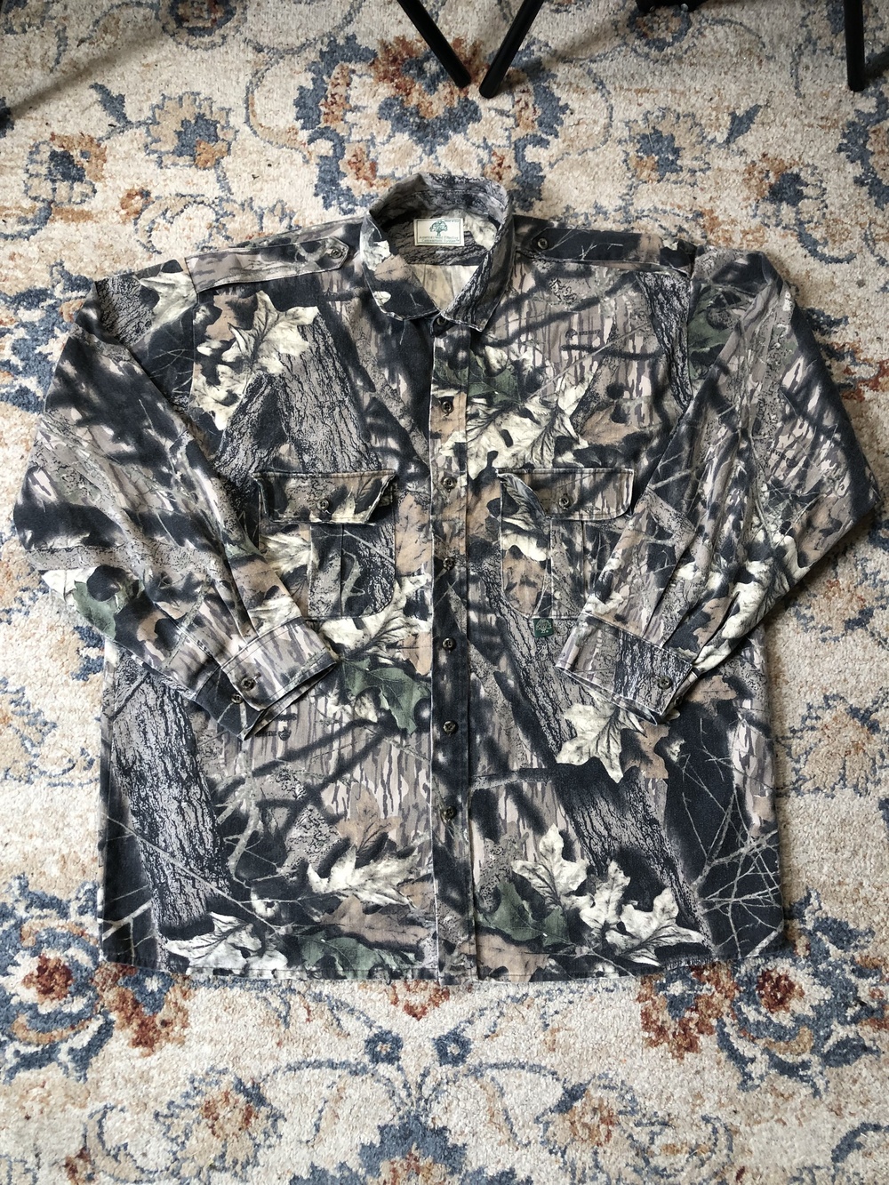 Vintage Mossy Oak Shirt Mens Large Camouflage Button Up Hunting Made USA 90s
